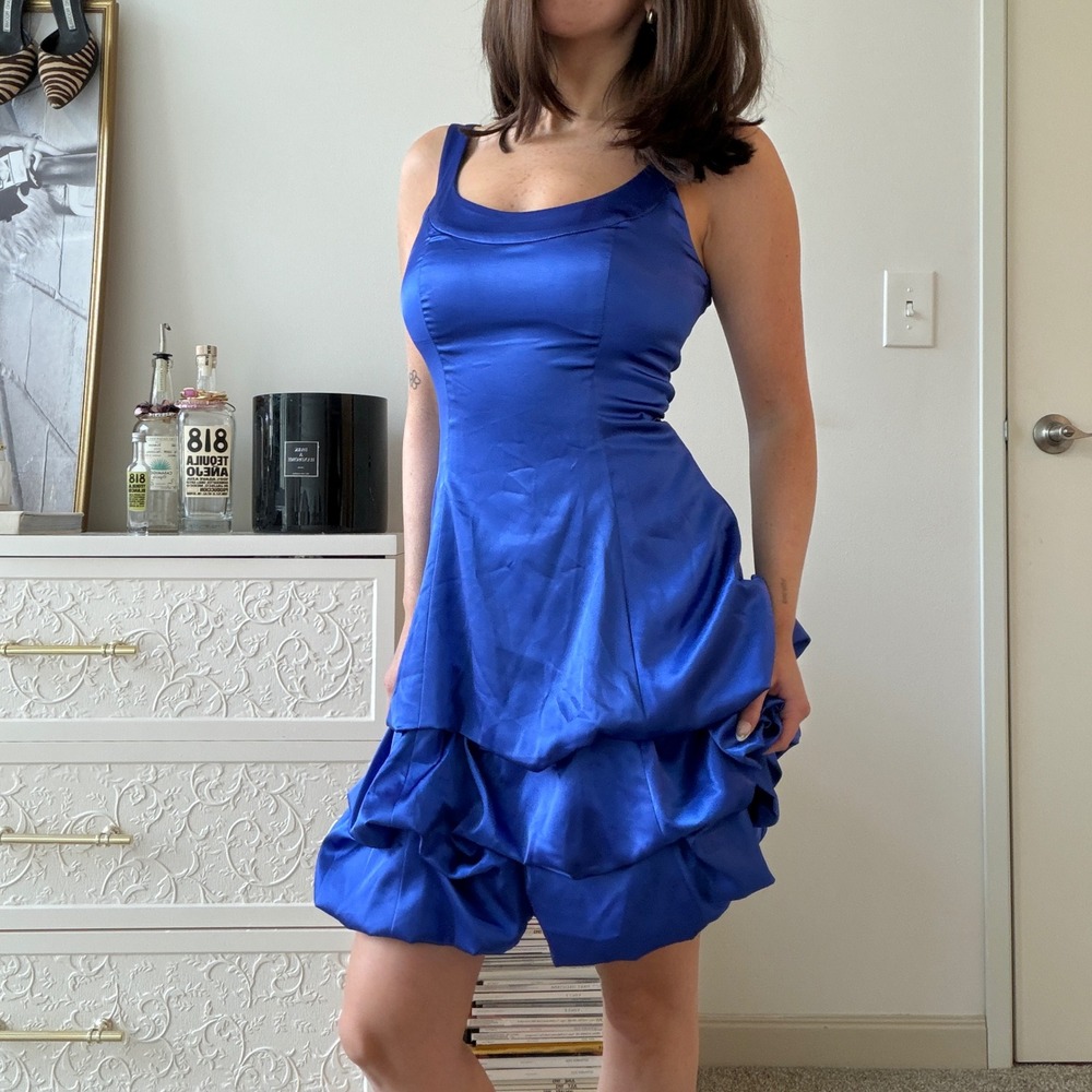 Vintage Morgan & Co Cobalt Blue Ruffle Mini Dress